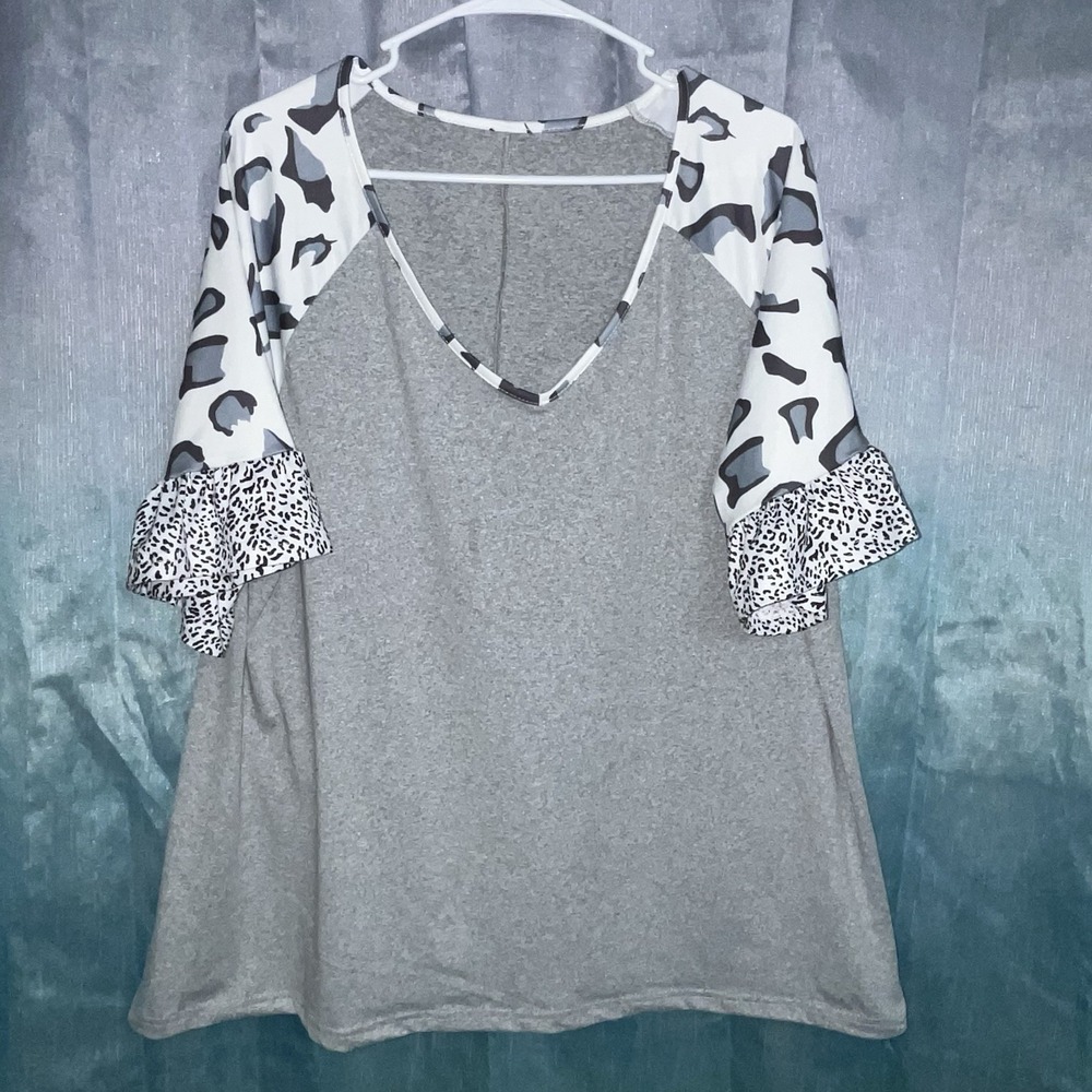 Womens Plus Size 2x Oversized Leopard Print Raglan T-Shirt Batwing Short Sleeve